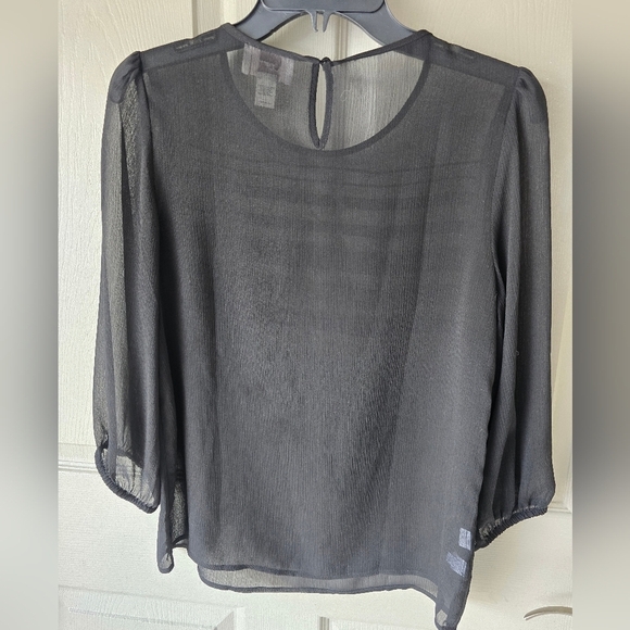 Loft Ann Taylor Sheer Blouse XS Black 3/4 Sleeves See Thru Pleated Front Y2k - Picture 10 of 12